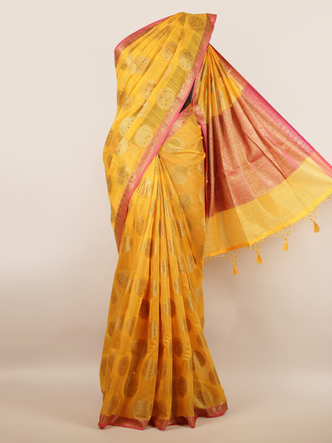 

Pothys Yellow Woven Design Cotton Blend Saree