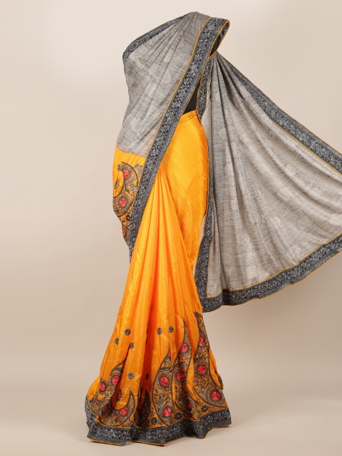 

Pothys Orange & Grey Poly Georgette Colourblocked Saree