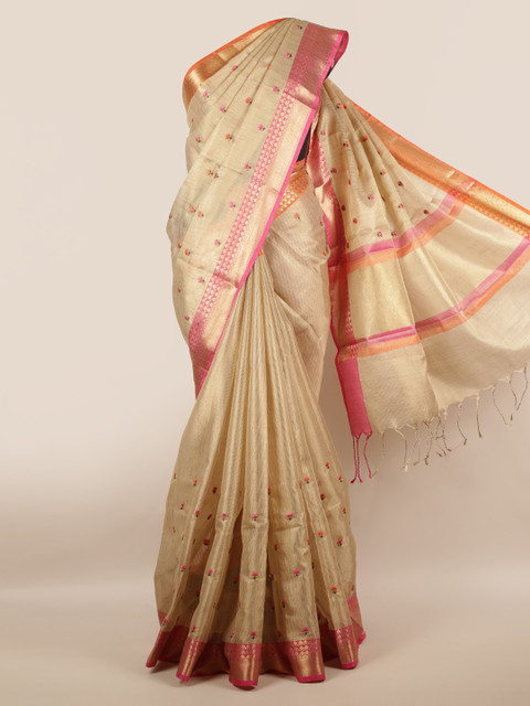 

Pothys Cream-Coloured Woven Design Tissue Saree