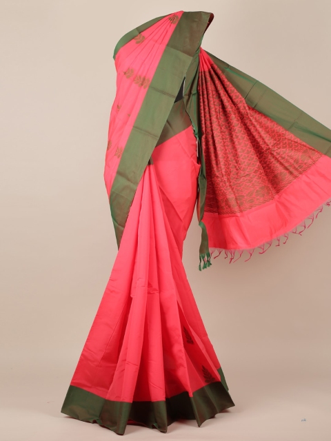 

Pothys Pink & Green Silk Cotton Colourblocked Saree