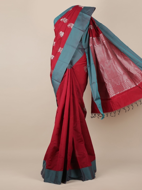 

Pothys Maroon & Silver-Toned Silk Cotton Woven Design Saree