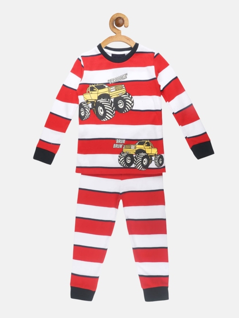 

Lazy Shark Boys Red & White Striped Night Suit LSTF0543-2