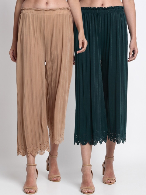

NEUDIS Women Pack Of 2 Regular Fit Solid Culottes, Beige