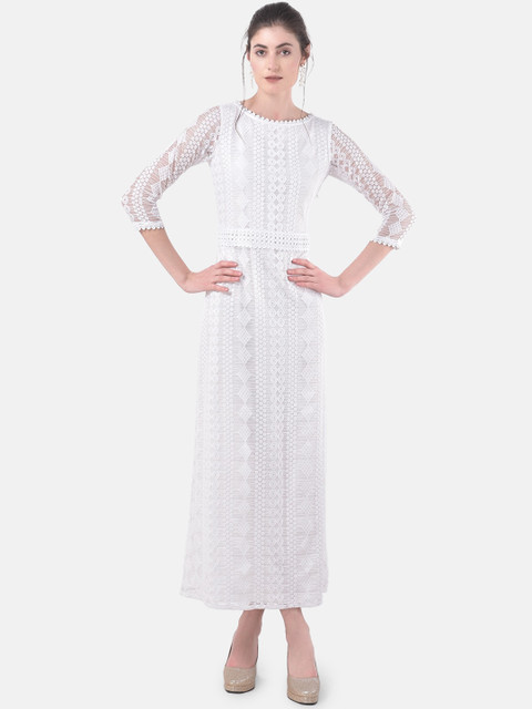 

Eavan Women White Self Design Maxi Dress
