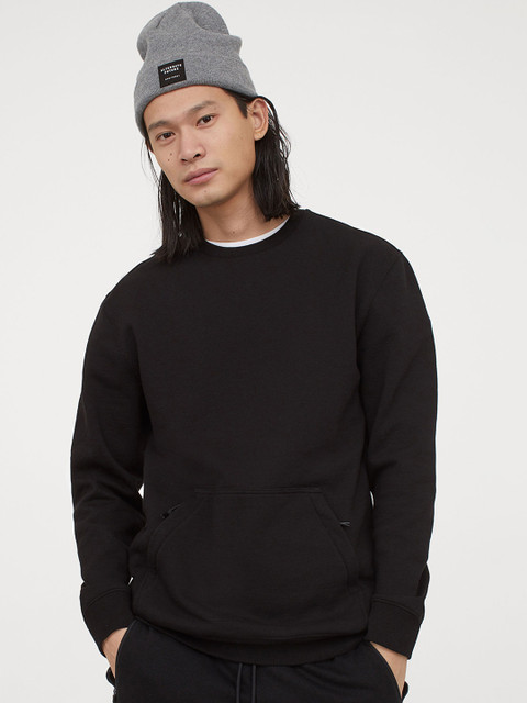 

H&M Men Black Kangaroo-Pocket Sweatshirt