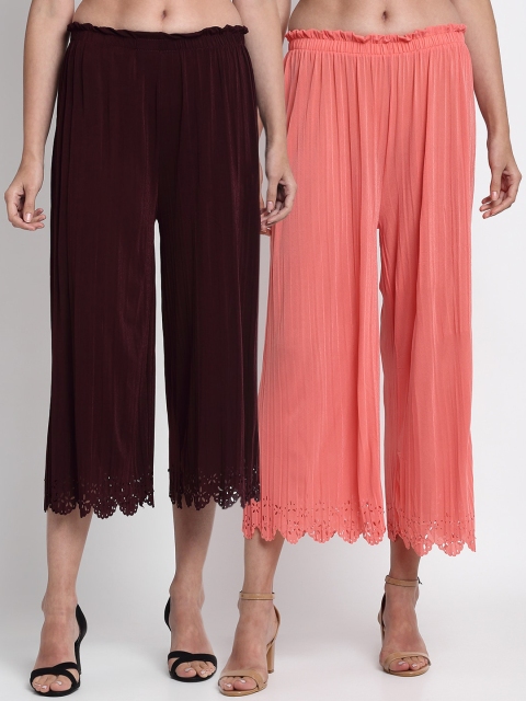 

NEUDIS Women Pack Of 2 Solid Wide Leg Palazzos, Maroon