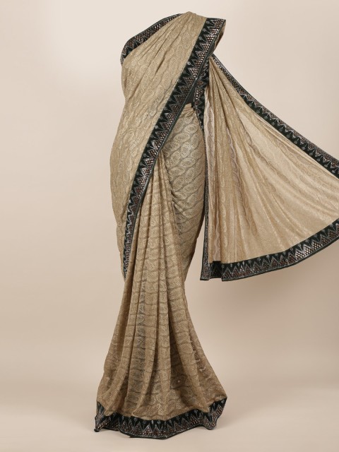 

Pothys Tan Brown Embellished Poly Georgette Saree