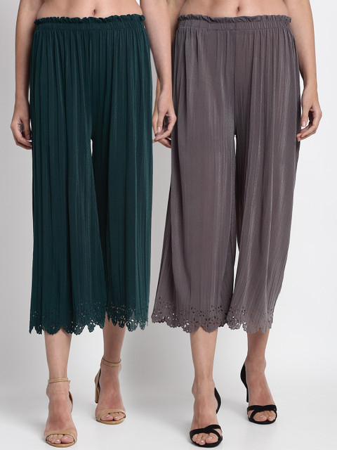 

NEUDIS Women Pack Of 2 Solid Wide Leg Palazzos, Grey