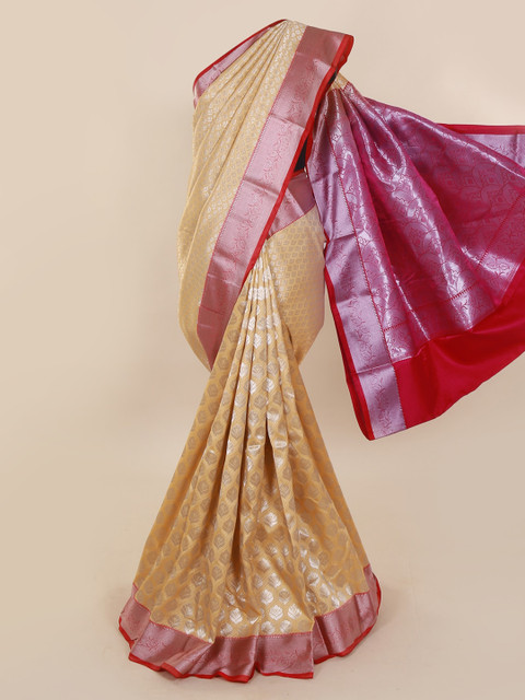 

Pothys Cream-Coloured & Silver-Toned Art Silk Woven Design Saree