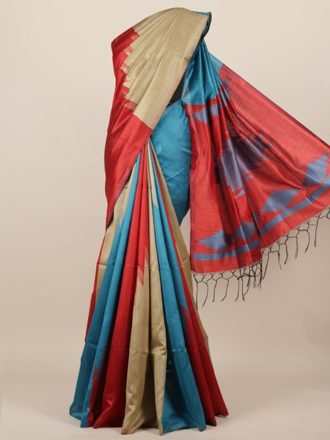 

Pothys Red & Blue Jute Silk Colourblocked Saree