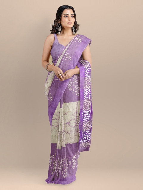 

BharatSthali Purple Silk Cotton Batik Printed Venkatgiri Saree