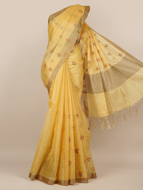 

Pothys Yellow Embroidered Tissue Saree