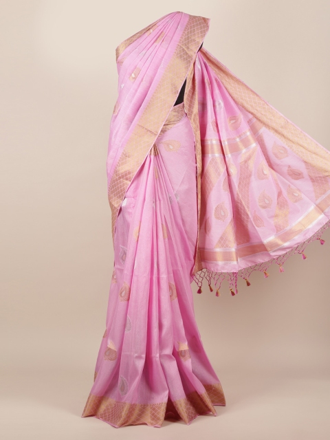 

Pothys Lavender & Gold-Toned Jute Silk Woven Design Saree With Zari Border