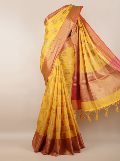 

Pothys Yellow Woven Design Cotton Blend Saree