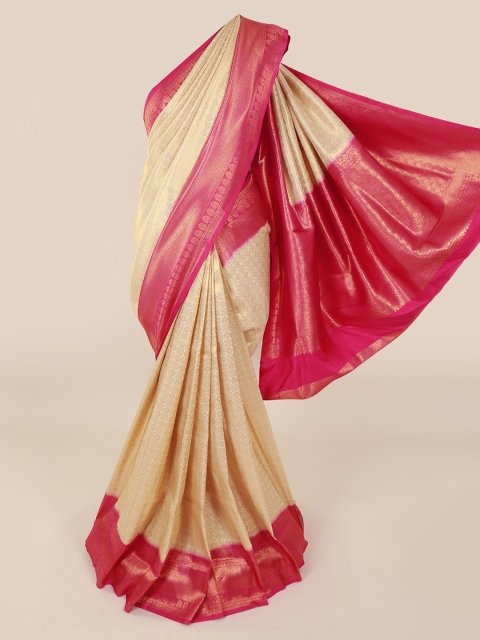 

Pothys Cream-Coloured & Pink Pure Silk Woven Design Banarasi Saree