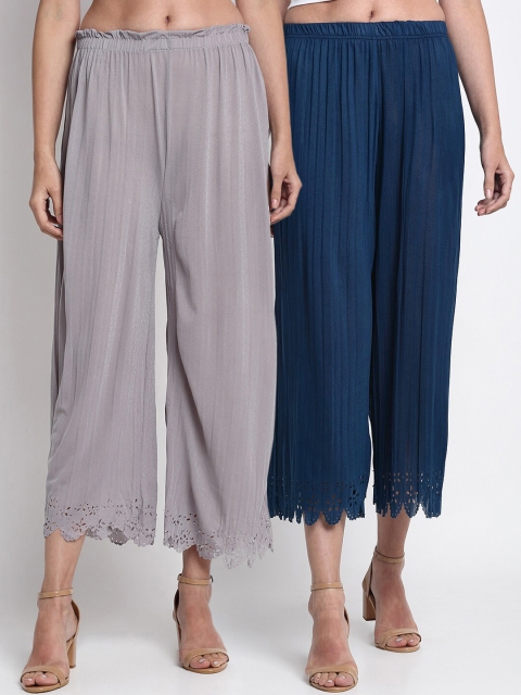 

NEUDIS Women Pack Of 2 Blue & Grey Flared Solid Culottes