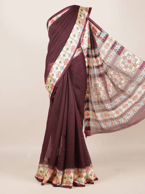 

Pothys Brown Solid Jute Silk Saree
