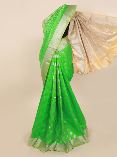 

Pothys Green & Silver-Toned Art Silk Woven Design Saree With Zari Border