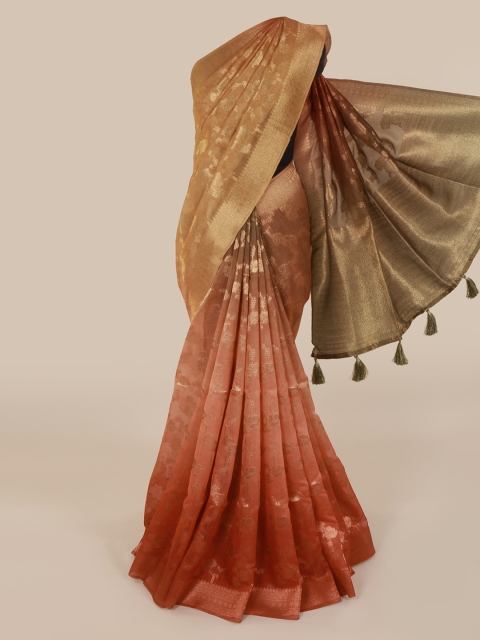 

Pothys Gold-Toned & Sea Green Cotton Blend Woven Design Saree