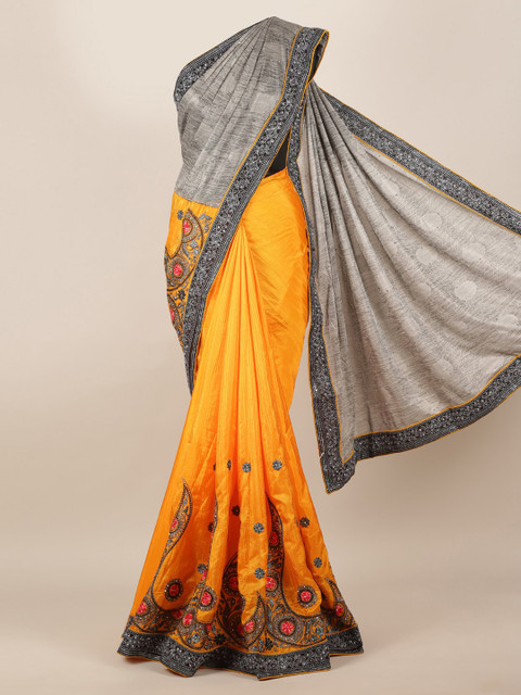 

Pothys Orange & Grey Poly Georgette Embroidered Saree