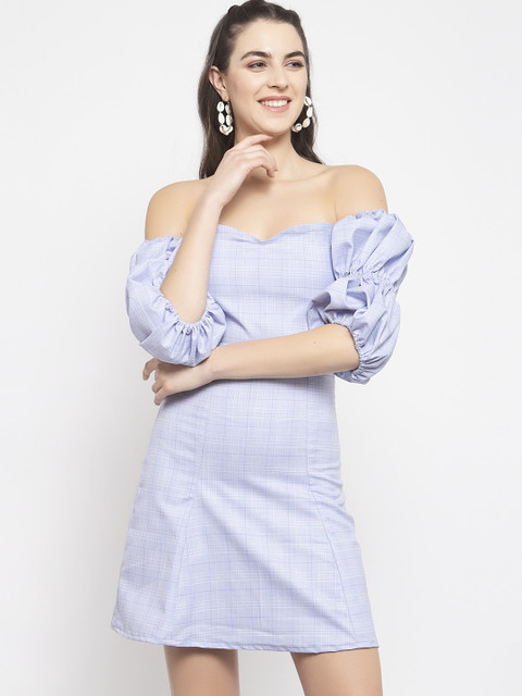 

EMBLAZE Women Blue Checked Sheath Dress