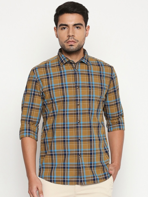 

Basics Men Khaki Slim Fit Checked Casual Shirt