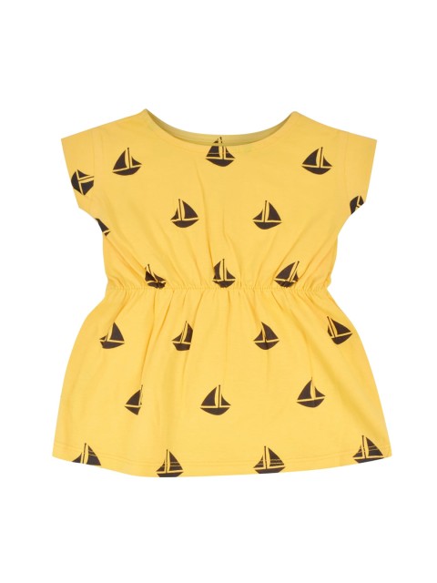 

The Flybees Girls Yellow Printed Fit and Flare Dress