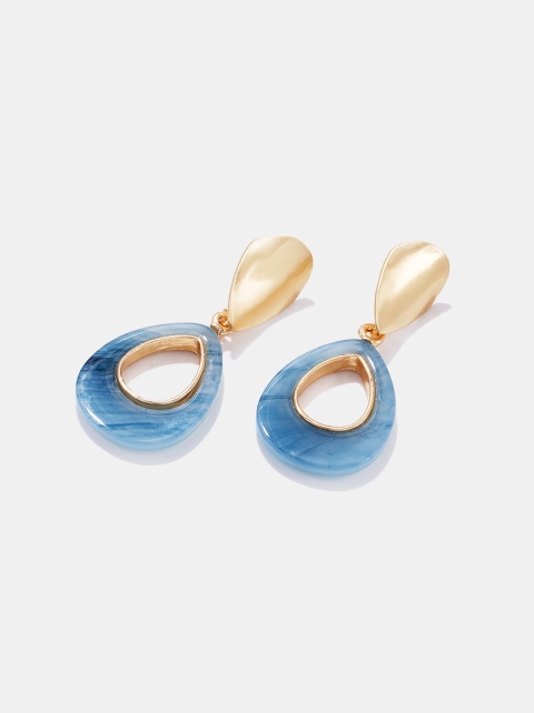 

AQUASTREET Gold-Plated & Blue Teardrop Shaped Drop Earrings