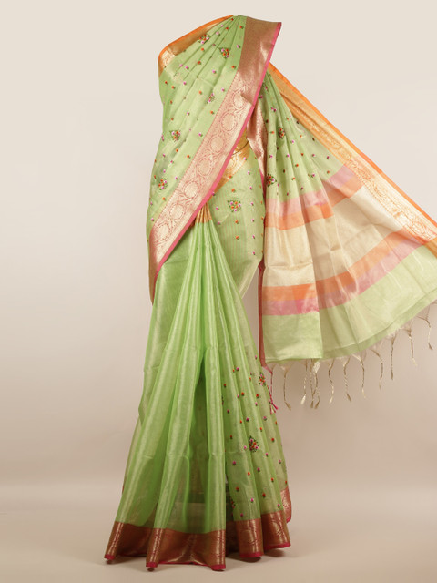 

Pothys Green Embroidered Tissue Saree