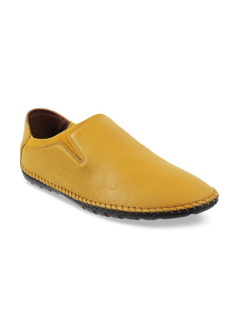 

Metro Men Yellow Textured Leather Formal Slip-Ons