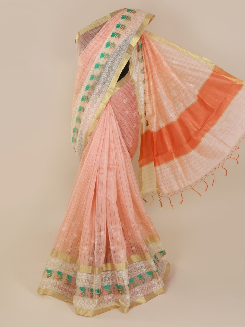 

Pothys Peach-Coloured Woven Design Linen Blend Saree