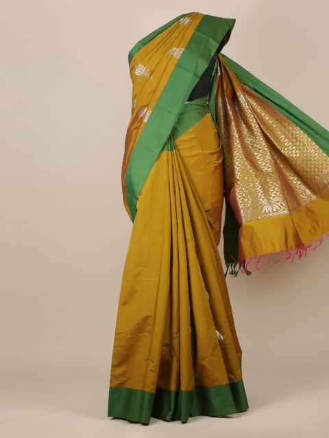 

Pothys Mustard & Green Silk Cotton Woven Design Saree