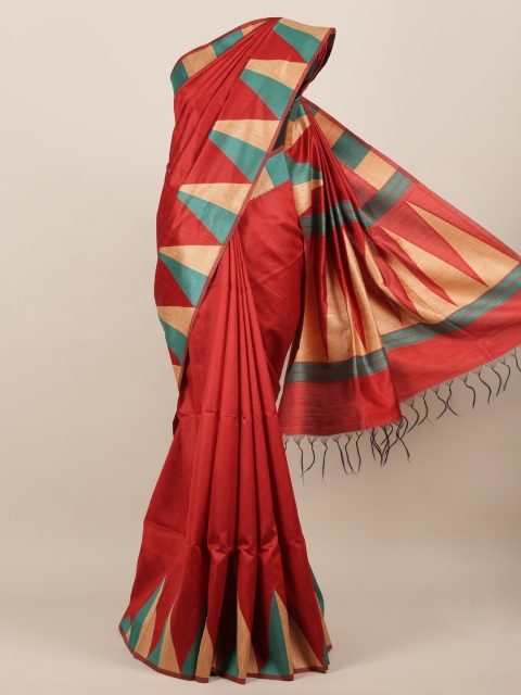 

Pothys Maroon & Cream-Coloured Jute Silk Solid Saree