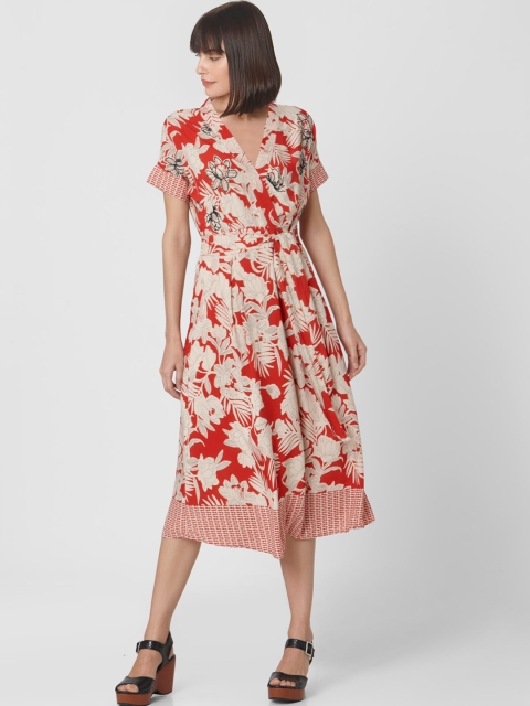 

Vero Moda Women Red Printed Wrap Dress