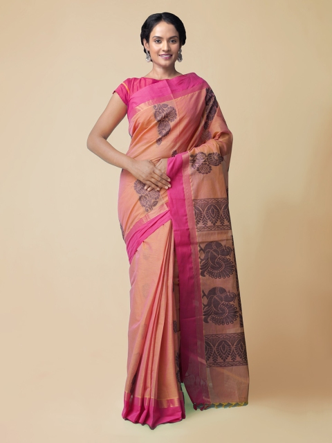 

Unnati Silks Pink Pure Cotton Woven Design Handloom Uppada Saree