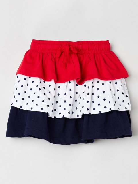 

max Girls Red & White Printed Tiered Mini Skirt