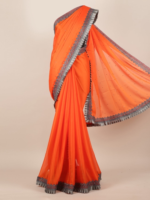 

Pothys Orange Embellished Poly Georgette Saree