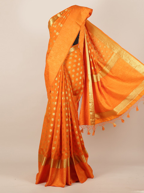 

Pothys Orange Woven Design Jute Silk Saree