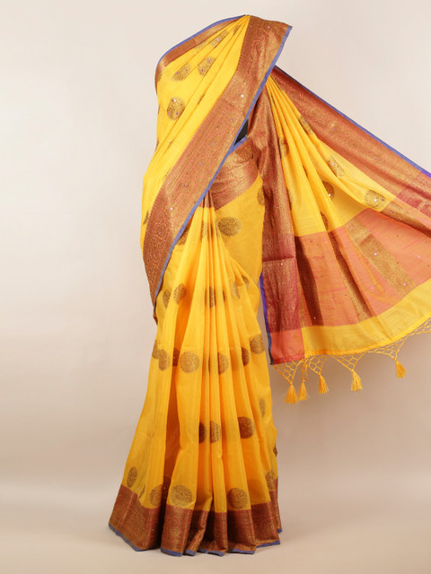 

Pothys Yellow Woven Design Cotton Blend Saree