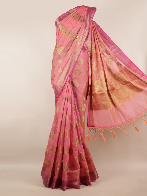 

Pothys Pink & Gold-Toned Cotton Blend Embellished Saree