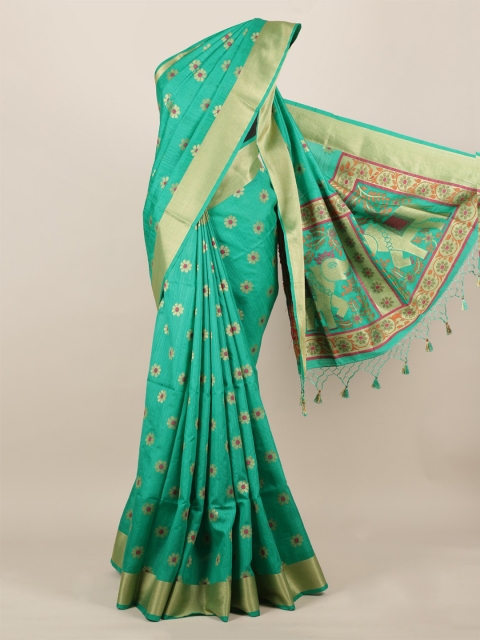 

Pothys Green Woven Design Jute Silk Saree