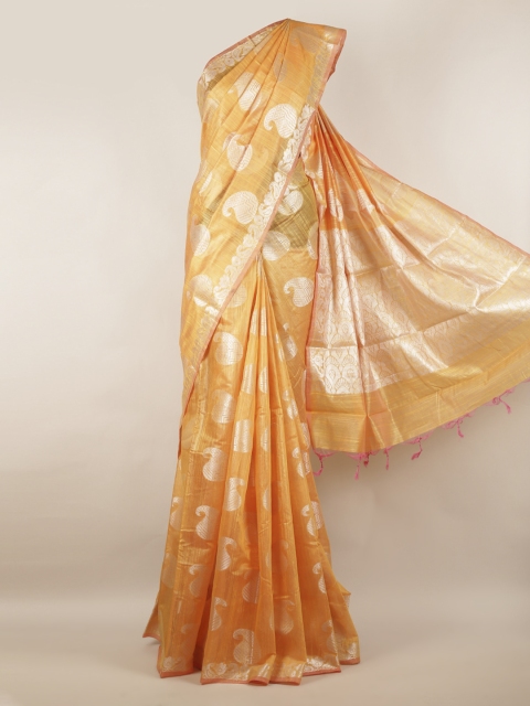 

Pothys Mustard Yellow & Silver-Toned Cotton Blend Woven Design Saree