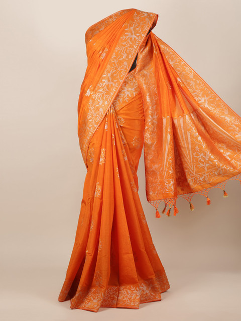 

Pothys Orange Woven Design Jute Silk Saree