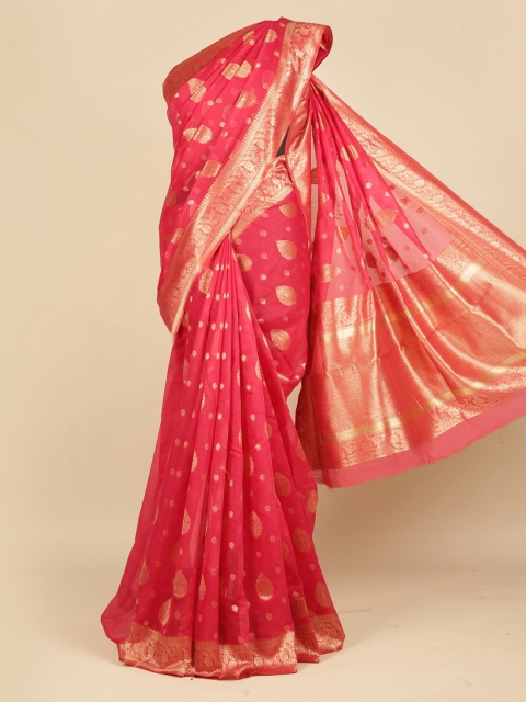 

Pothys Red & Gold-Toned Jute Silk Woven Design Saree