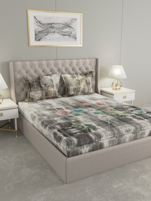 

Raymond Home Grey & Pink Floral 300 TC Cotton 1 King Bedsheet with 2 Pillow Covers