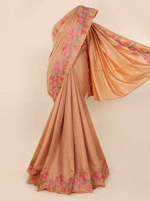 

Pothys Peach-Coloured Solid Silk Blend Saree