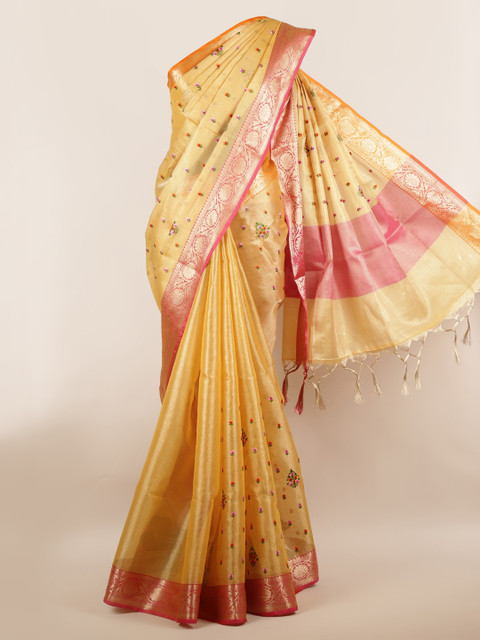 

Pothys Yellow Embroidered Tissue Saree