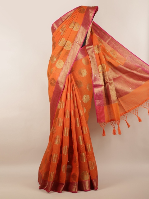

Pothys Orange Woven Design Cotton Blend Saree