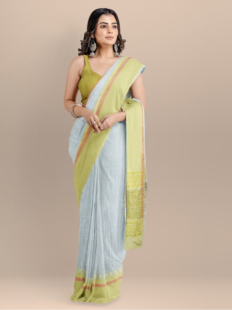 

BharatSthali Grey Pure Cotton Solid Maheshwari Saree