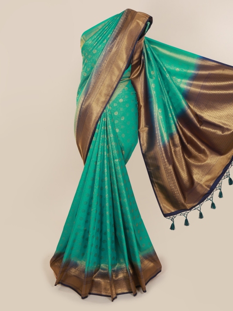 Pothys Green & Gold-Toned Pure Silk Woven Design Saree With Tasseled Pallu
